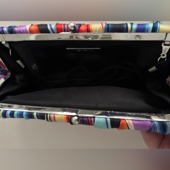 Kate Landry Satin Multicolor Striped Clutch with Rope Strap Vibrant Colors SKU8 - Picture 6 of 9